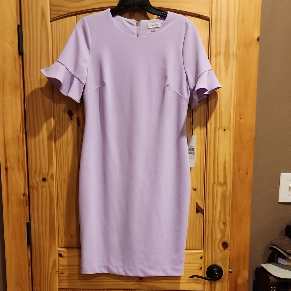 Calvin Klein Lavender Short Ruffle Sleeve Sheath Dress
